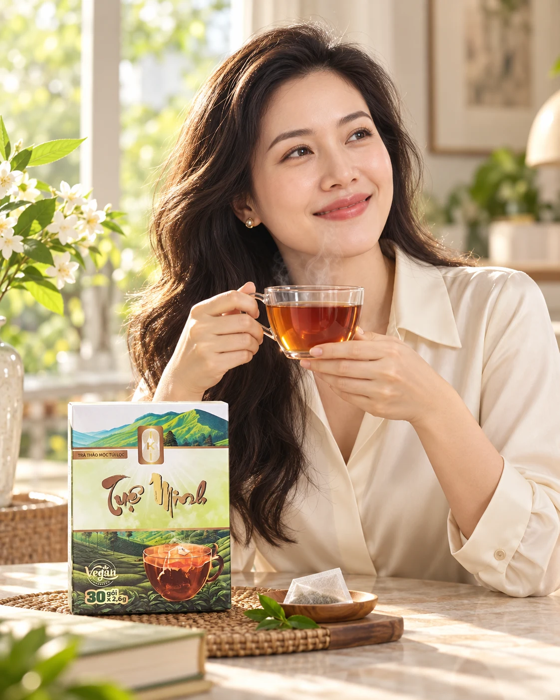 Người mẫu nữ thưởng trà Tuệ Minh — hình ảnh minh hoạ