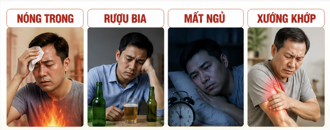 Nóng trong, rượu bia, mất ngủ, xương khớp